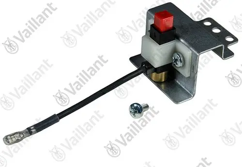 Vaillant Piezo-Zünder mit Metallhalterung, Kabel und Anschlussstecker, bereit zur Installation in einem Heizsystem. Einzelne Schrauben zur Befestigung sind sichtbar.